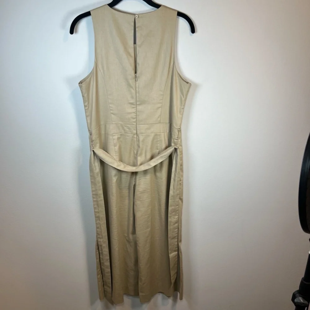 Banana Republic Linen Blend Cropped Wide Leg Sleeveless Jumpsuit Tan Belt Size 6